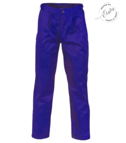 Polyester Cotton Pleat Front Work Trousers-BLUE